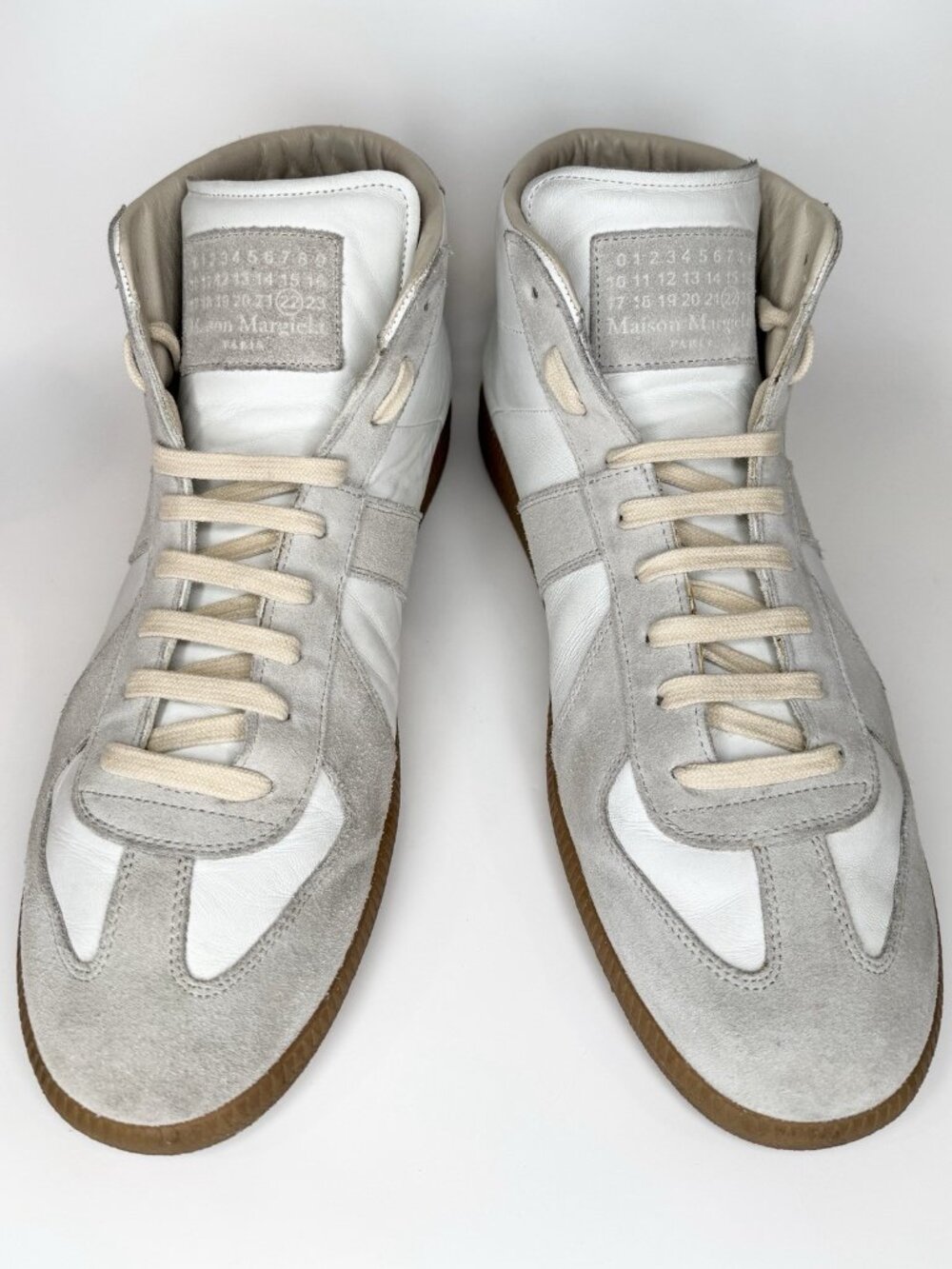 Maison Margiela Size 44 White Grey Leather Suede Replica High-Top Sneakers